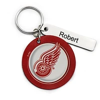 White Detroit Red Wings Personalized Leather Round Keychain