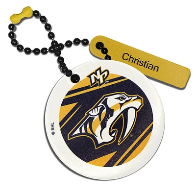 White Nashville Predators Logo Personalized Leather Round Bag Tag