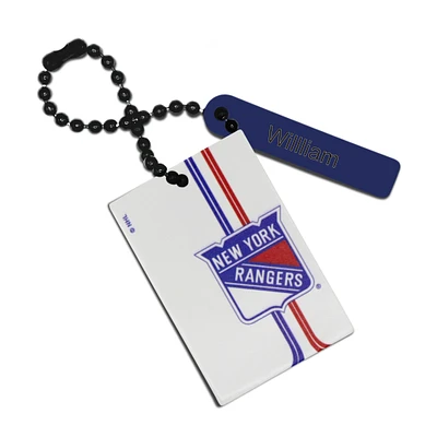 White New York Rangers Personalized Leather Rectangle Bag Tag