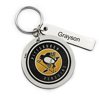 White Pittsburgh Penguins Personalized Leather Round Keychain