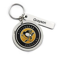 White Pittsburgh Penguins Personalized Leather Round Keychain