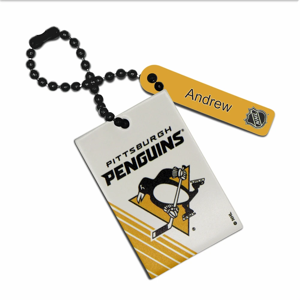 White Pittsburgh Penguins Logo Personalized Leather Rectangle Bag Tag