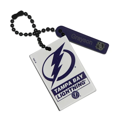 White Tampa Bay Lightning Personalized Leather Rectangle Bag Tag