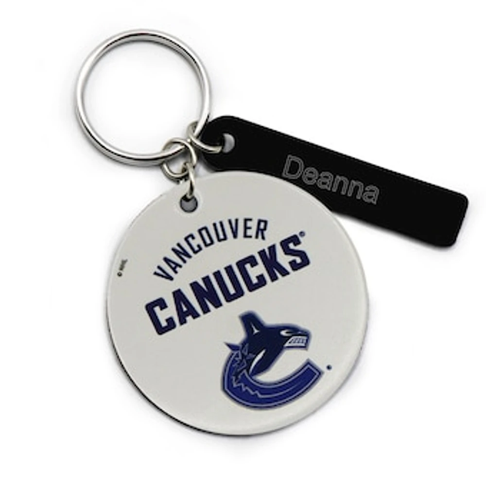 White Vancouver Canucks Personalized Leather Round Keychain