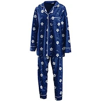 Women's WEAR by Erin Andrews Navy Toronto Maple Leafs Long Sleeve Button-Up Shirt & Pants - Sleep Set