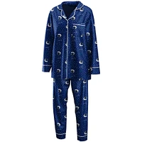 Women's WEAR by Erin Andrews Royal Vancouver Canucks Long Sleeve Button-Up Shirt & Pants - Sleep Set