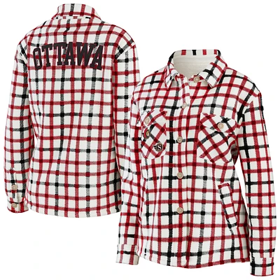 Women's WEAR by Erin Andrews Oatmeal Ottawa Senators Plaid Button-Up - Shirt Jacket