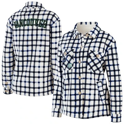 Women's WEAR by Erin Andrews Oatmeal Vancouver Canucks Plaid Button-Up - Shirt Jacket