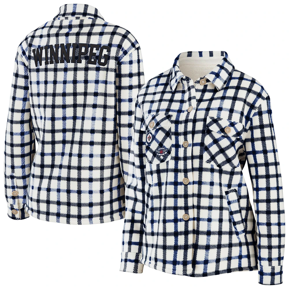 Women's WEAR by Erin Andrews Oatmeal Winnipeg Jets Plaid Button-Up - Shirt Jacket