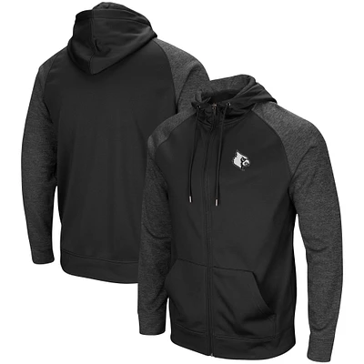 Men's Colosseum Black Louisville Cardinals Big & Tall Blackout 2.0 Raglan Full-Zip Hoodie