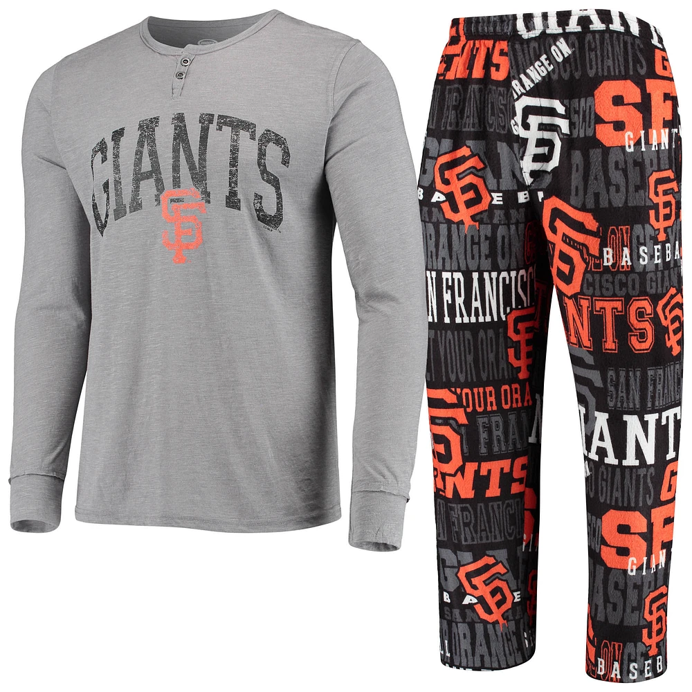 Men's Concepts Sport Black/Charcoal San Francisco Giants Ensemble Slub Long Sleeve T-Shirt and Allover Pants Sleep Set