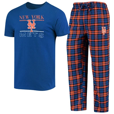 Men's Concepts Sport Royal/Orange New York Mets Lodge T-Shirt & Pants Sleep Set