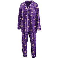 Women's WEAR by Erin Andrews Purple Los Angeles Lakers - Long Sleeve Button-Up Shirt & Pants Sleep Set