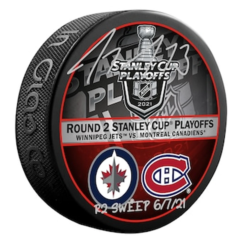 Tyler Toffoli Montreal Canadiens Autographed Round 2 vs. Winnipeg Match-Up - Hockey Puck with "R2 SWEEP 6/7/21" Inscription