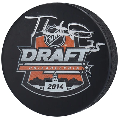 Thatcher Demko Vancouver Canucks Autographed 2014 NHL Draft Logo Hockey Puck