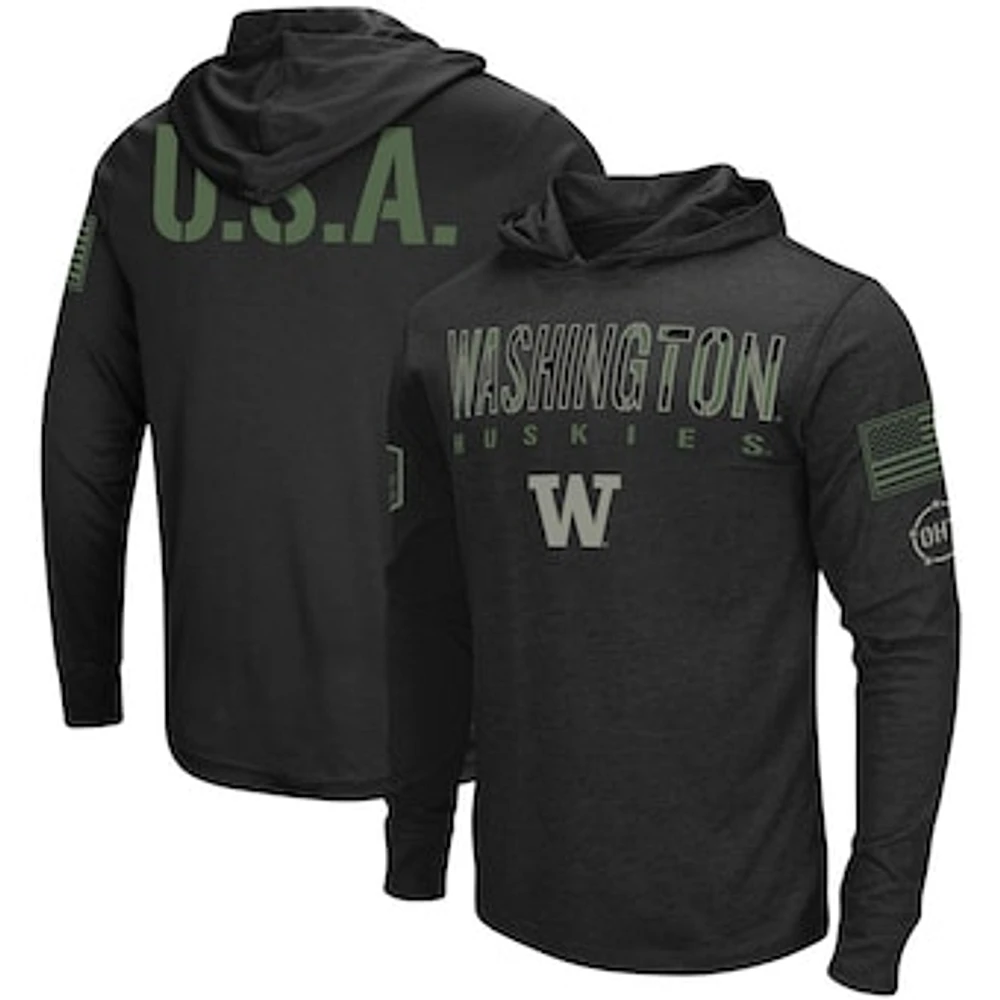 Men's Colosseum Black Washington Huskies OHT Military Appreciation Hoodie Long Sleeve T-Shirt