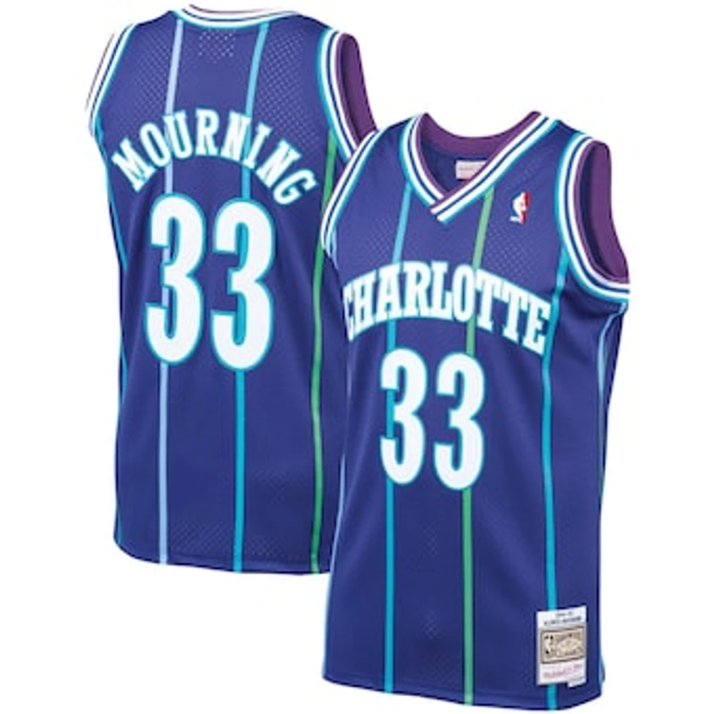 Men's Mitchell & Ness Alonzo Mourning Purple Charlotte Hornets 1994/95 Hardwood Classics Swingman Jersey