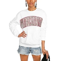 Women's Gameday Couture White Morehouse Maroon Tigers Distressed Snap Perfect Oversized Pullover Sweatshirt