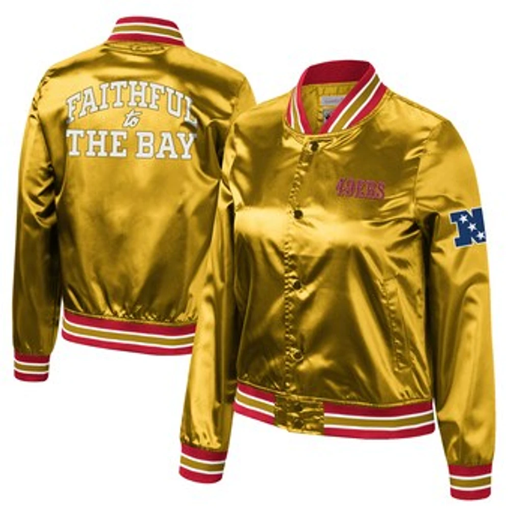 Women's Mitchell & Ness Gold San Francisco 49ers 75th Anniversary Faithful to the Bay Satin Full-Snap Jacket