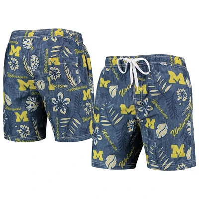 Men's Wes & Willy Navy Michigan Wolverines Vintage Floral Swim Trunks