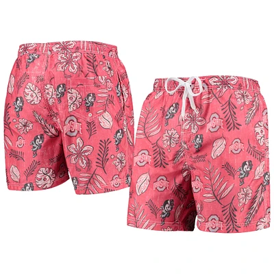 Men's Wes & Willy Scarlet Ohio State Buckeyes Vintage Floral Swim Trunks