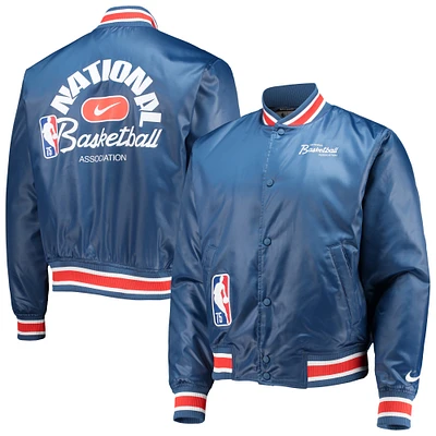 Men's Nike Blue NBA 75th Anniversary Courtside Satin Full-Snap Jacket