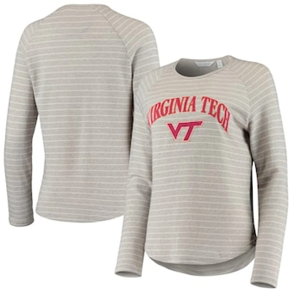 Women's Heathered Gray Virginia Tech Hokies Seaside Striped French Terry Raglan Pullover Sweatshirt