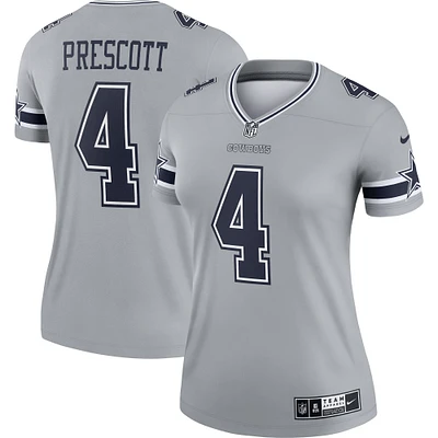 Women's Nike Dak Prescott Gray Dallas Cowboys Inverted Legend Player Performance Top