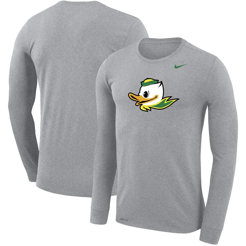 Men's Nike Heather Gray Oregon Ducks Legend Wordmark Performance Long Sleeve T-Shirt