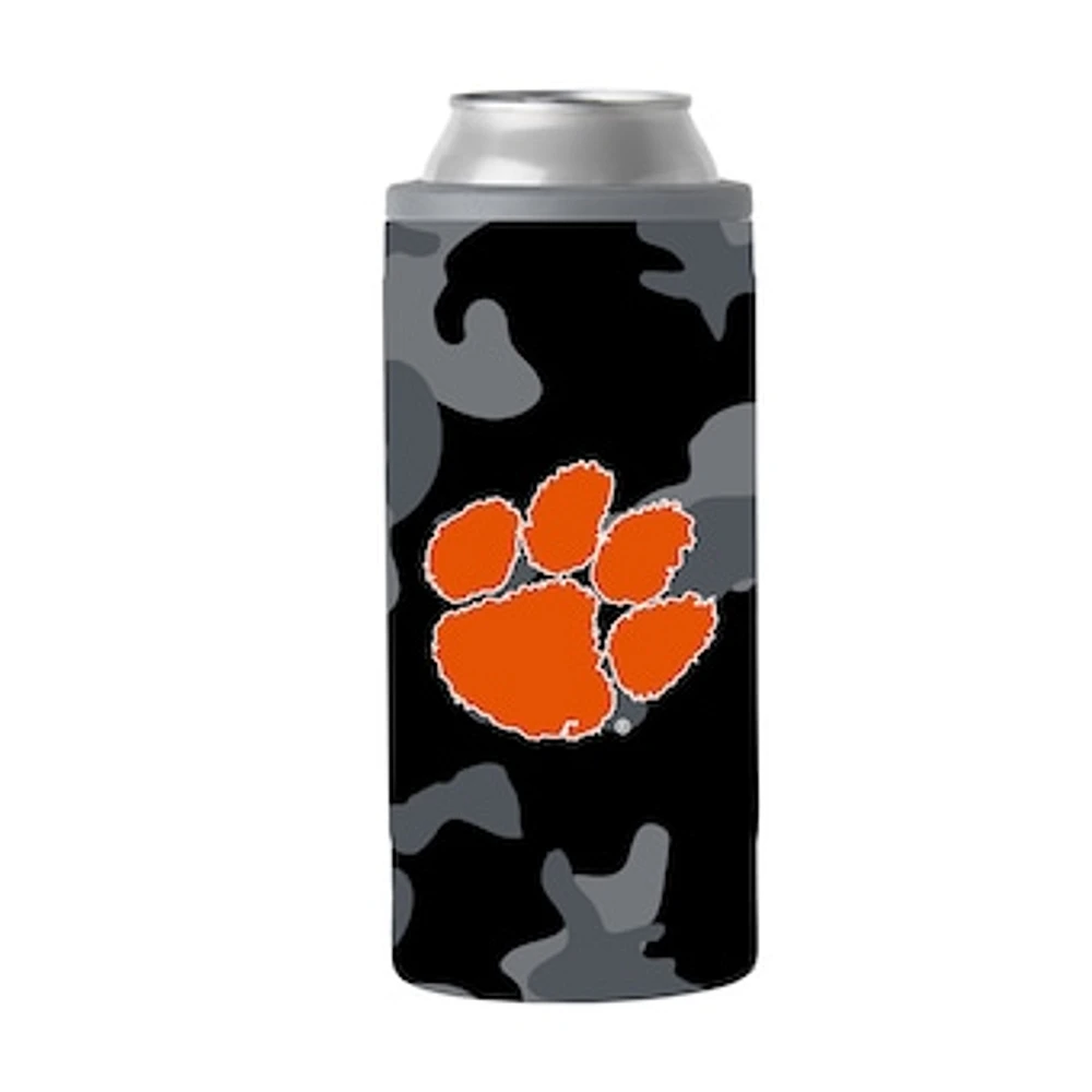 Clemson Tigers 12oz. Black Camo Slim Can Cooler