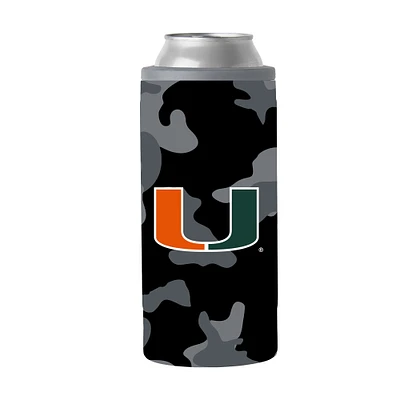 Miami Hurricanes 12oz. Black Camo Slim Can Cooler