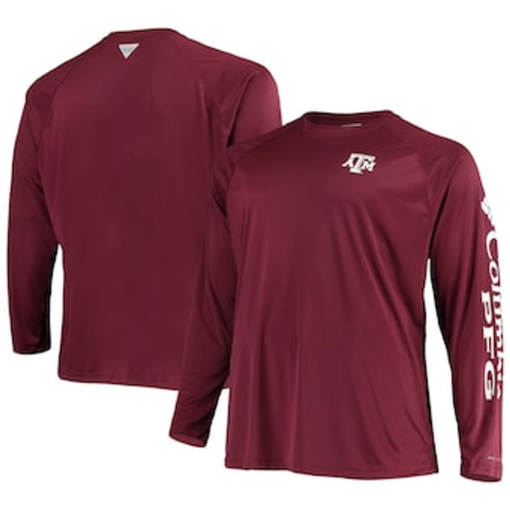 Men's Columbia Maroon Texas A&M Aggies Big & Tall Terminal Tackle Omni-Shade Long Sleeve Raglan T-Shirt