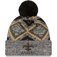 Men's New Era Black/Heathered Gray New Orleans Saints Grandpa Cuffed Knit Hat with Pom