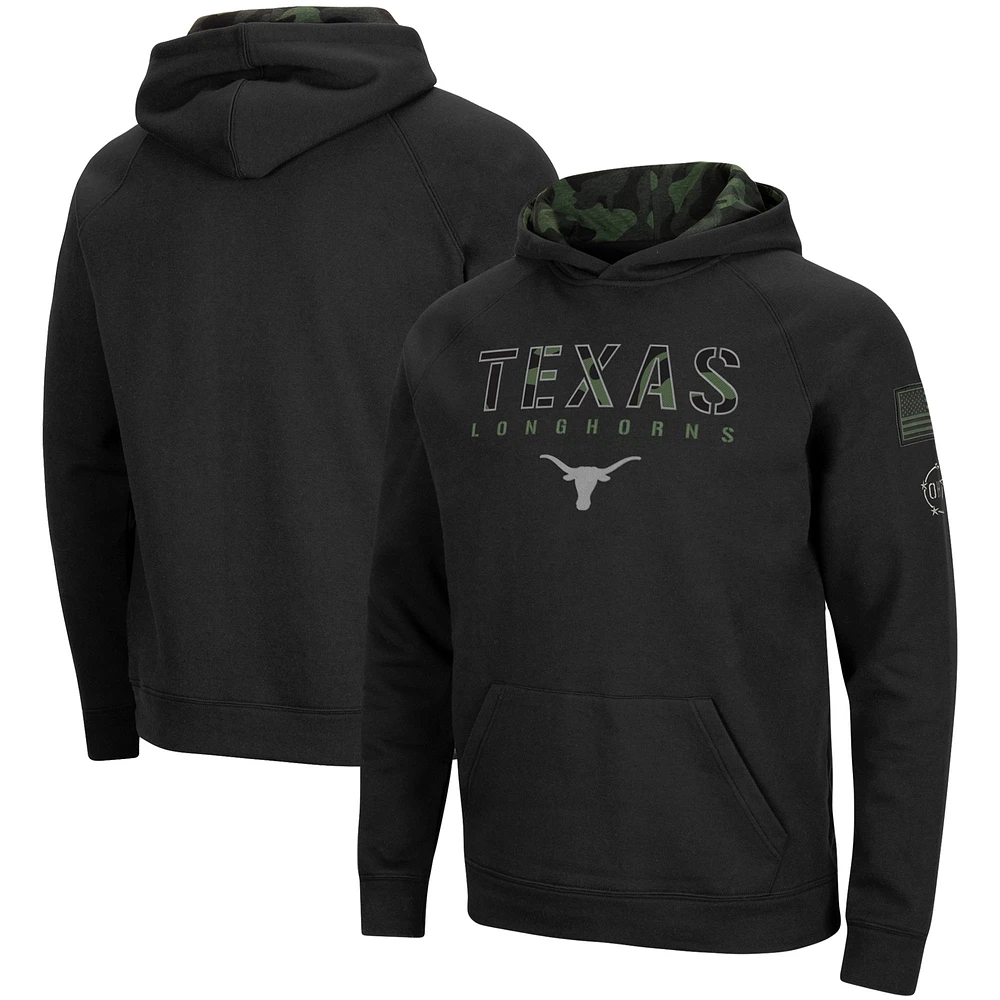 Men's Colosseum Black Texas Longhorns OHT Military Appreciation Raglan Pullover Hoodie