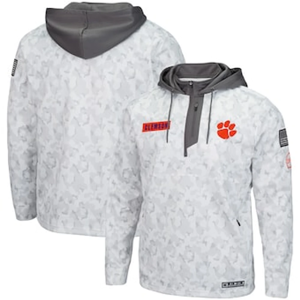 Men's Colosseum Arctic Camo Clemson Tigers OHT Military Appreciation Quarter-Zip Hoodie