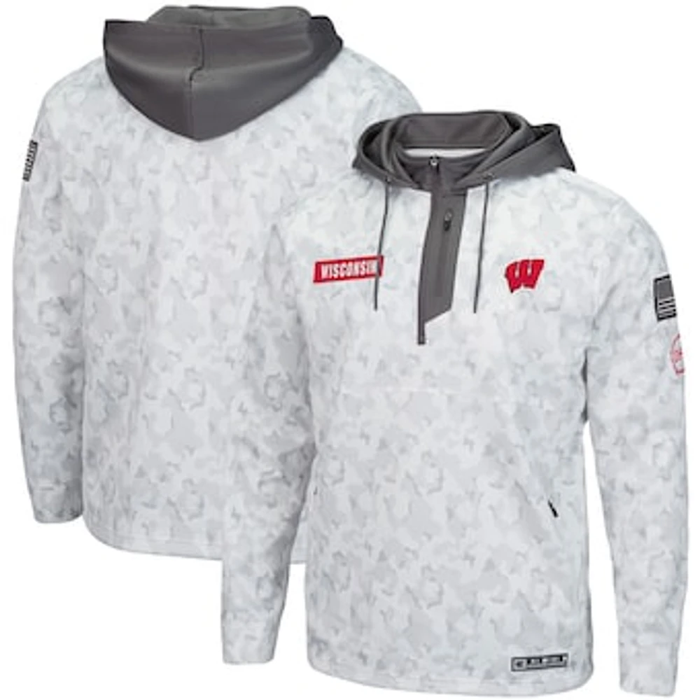 Men's Colosseum Arctic Camo Wisconsin Badgers OHT Military Appreciation Quarter-Zip Hoodie