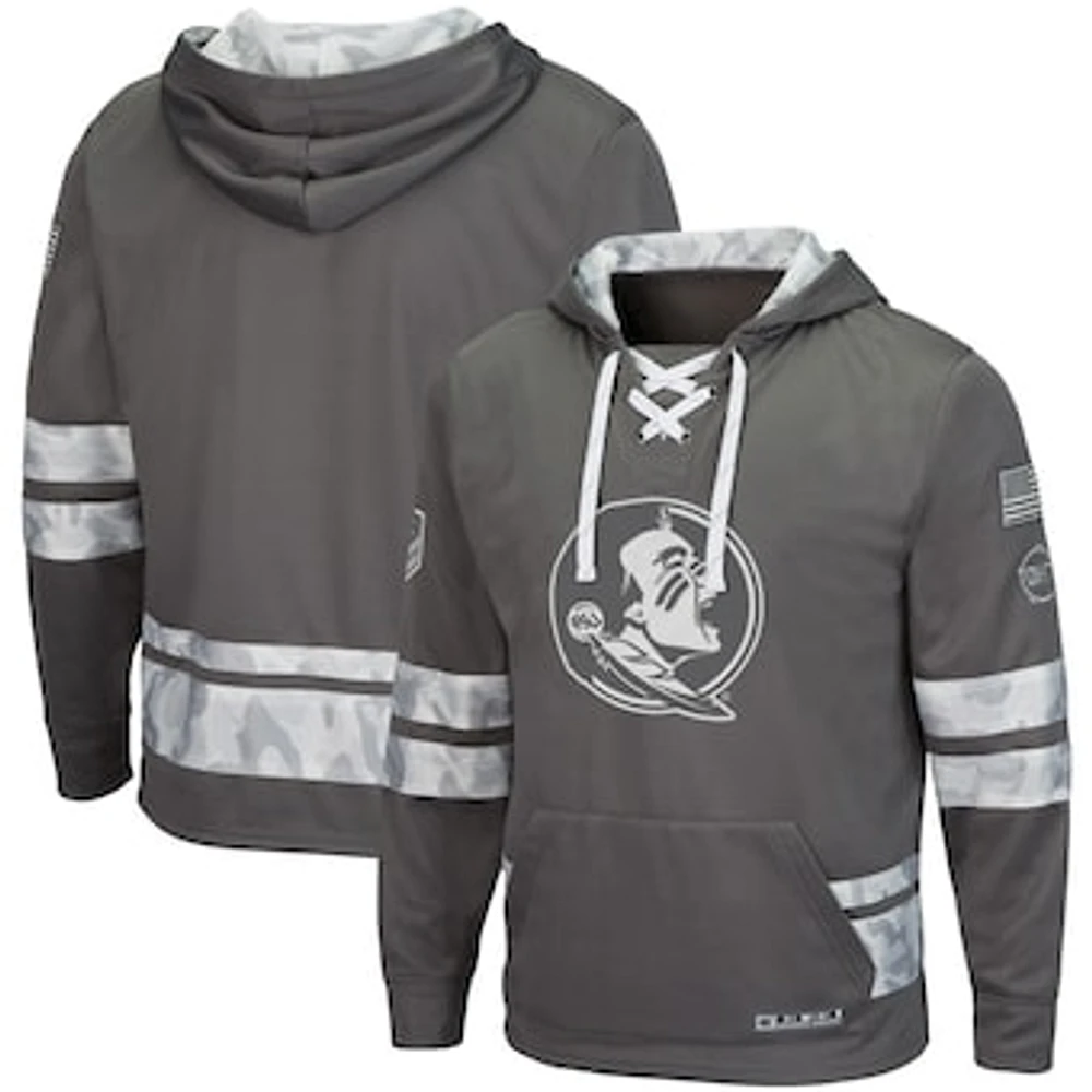 Men's Colosseum Gray Florida State Seminoles OHT Military Appreciation Lace-Up Pullover Hoodie