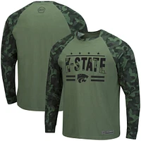 Men's Colosseum Olive/Camo Kansas State Wildcats OHT Military Appreciation Slim-Fit Raglan Long Sleeve T-Shirt