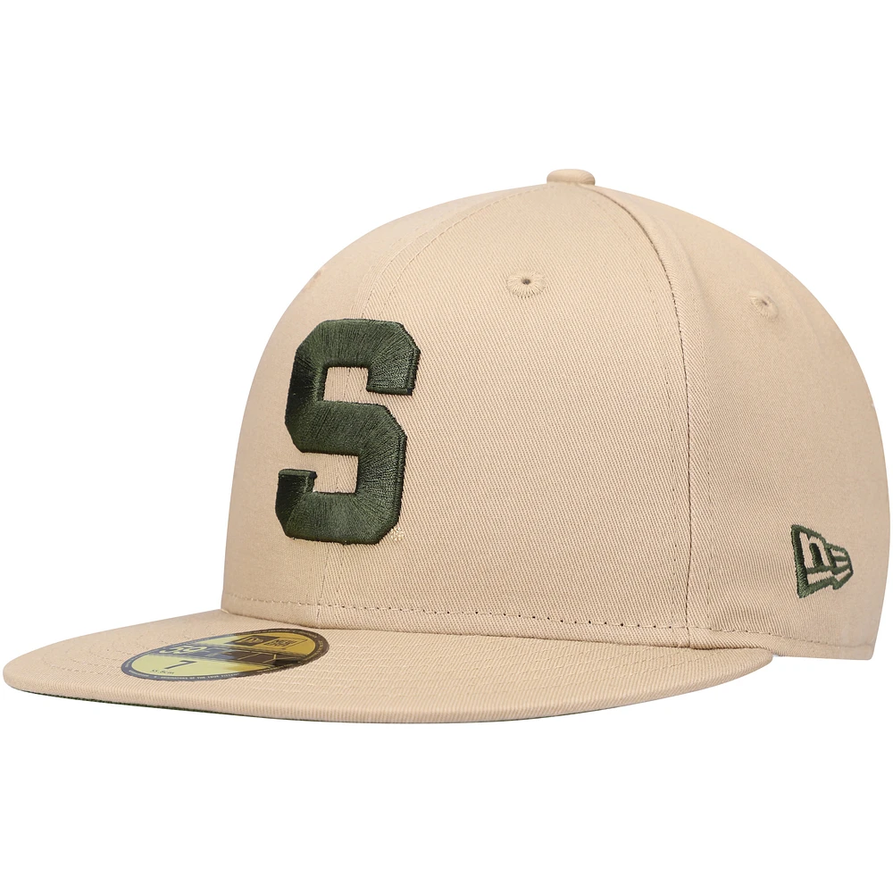 Men's New Era Tan Michigan State Spartans Camel & Rifle 59FIFTY Fitted Hat