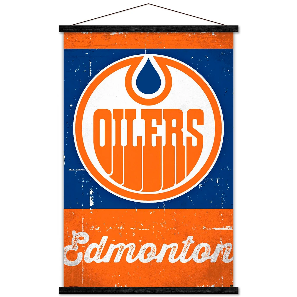 Edmonton Oilers 35.75'' x 24.25'' Hanging Framed Wordmark Logo Poster