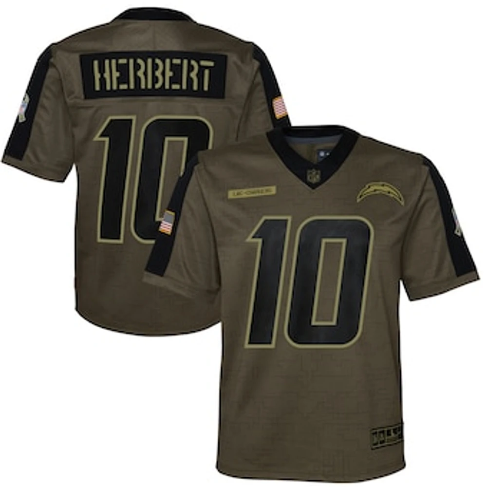 Youth Nike Justin Herbert Olive Los Angeles Chargers Salute To Service Game Jersey