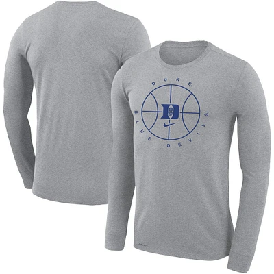 Men's Nike Heathered Gray Duke Blue Devils Basketball Icon Legend Performance Long Sleeve T-Shirt