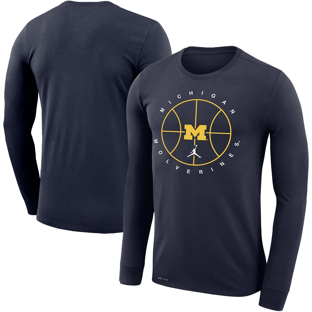 Men's Jordan Brand Navy Michigan Wolverines Basketball Icon Legend Performance Long Sleeve T-Shirt