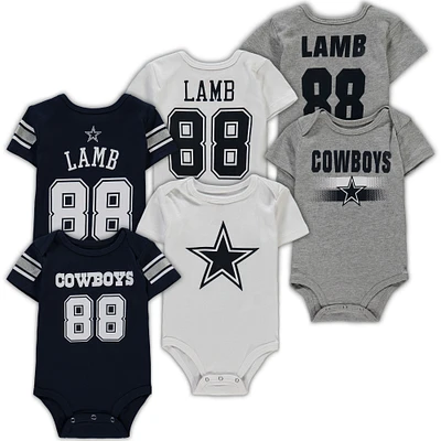 Newborn CeeDee Lamb Navy/White/Gray Dallas Cowboys 3-Pack Bodysuit Set