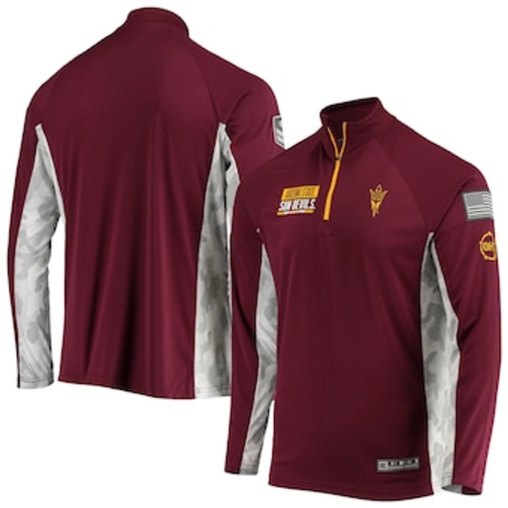 Men's Colosseum Maroon Arizona State Sun Devils OHT Military Appreciation Snow Cruise Raglan 1/4-Zip Jacket