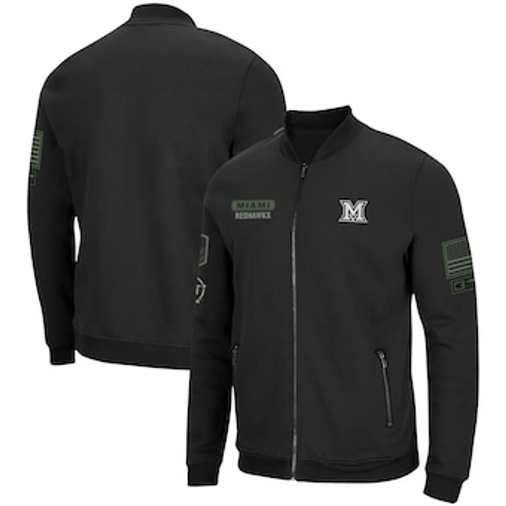 Men's Colosseum Black Miami University RedHawks OHT Military Appreciation High-Speed Bomber Full-Zip Jacket