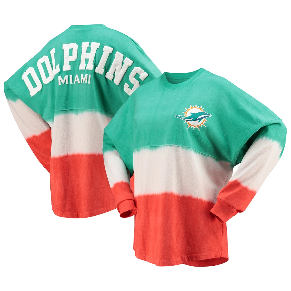 Women's Fanatics Aqua/White Miami Dolphins Ombre Long Sleeve T-Shirt