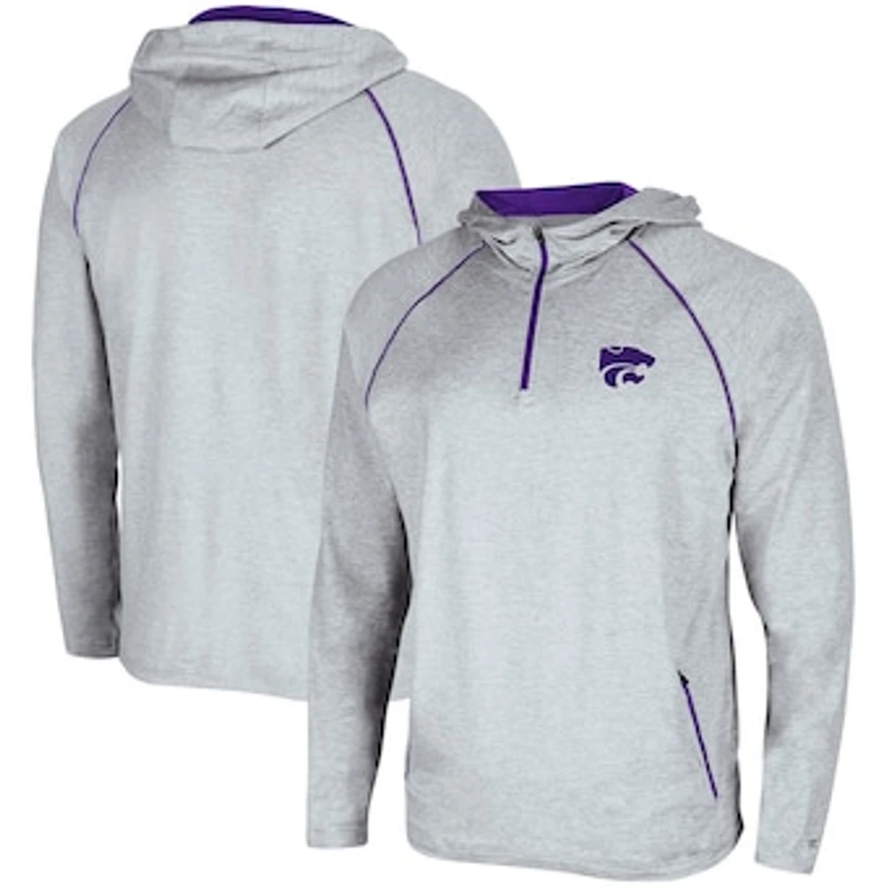 Men's Colosseum Heathered Gray Kansas State Wildcats Timeline Raglan Quarter-Zip Hoodie