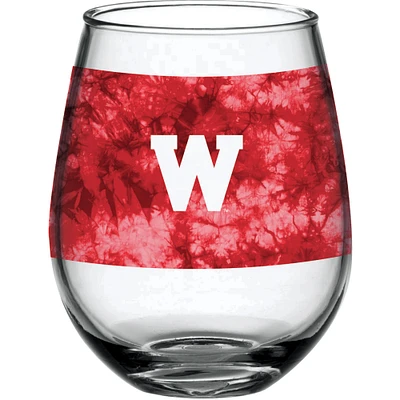 Wisconsin Badgers 15oz. Vintage Tie-Dye Stemless Wine Glass