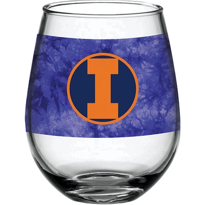 Illinois Fighting Illini 15oz. Vintage Tie-Dye Stemless Wine Glass